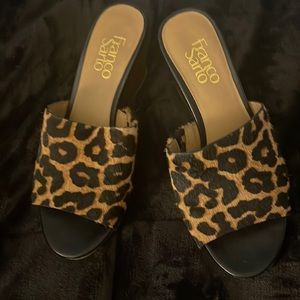 Franco Sarto size 7 dyed hair calf leopard print slides sandals